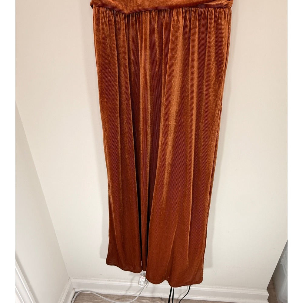 Women's Maxi Dress Velvet Short Sleeve Copper V-Neck Formal Event Holiday Large - Picture 3 of 13